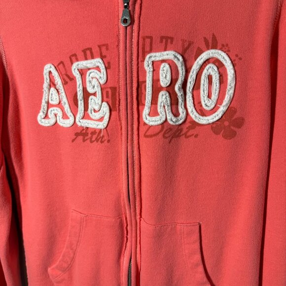Aeropostale Logo Full Zip Up Hooded Sweatshirt Large Pink Pockets - Picture 7 of 10